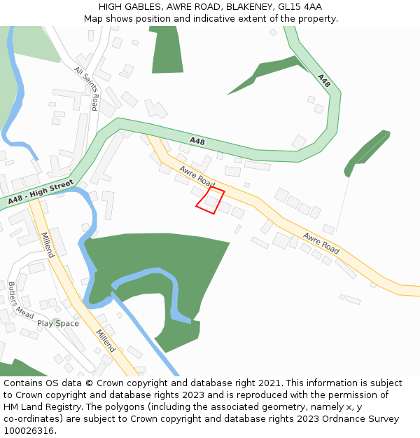 HIGH GABLES, AWRE ROAD, BLAKENEY, GL15 4AA: Location map and indicative extent of plot