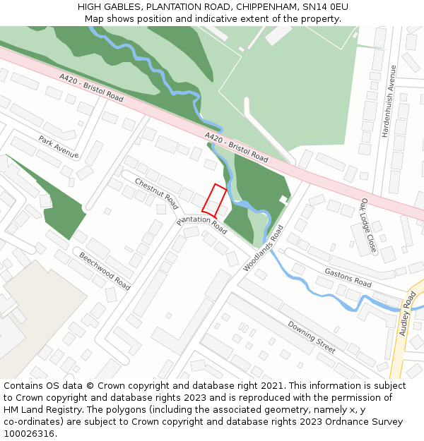 HIGH GABLES, PLANTATION ROAD, CHIPPENHAM, SN14 0EU: Location map and indicative extent of plot