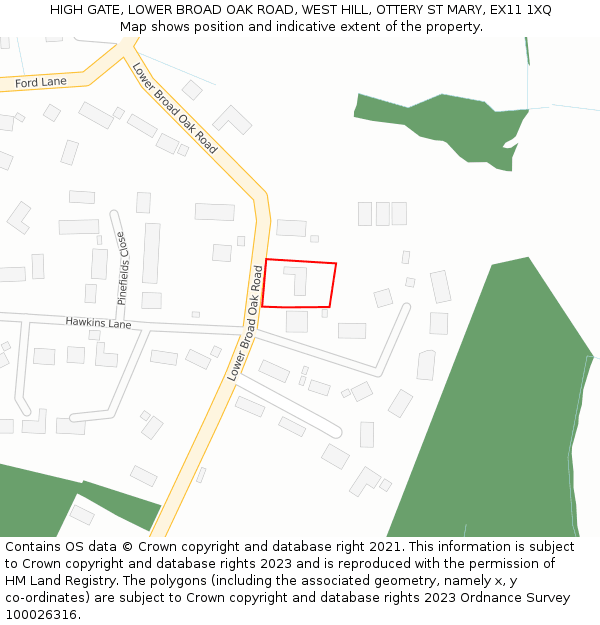 HIGH GATE, LOWER BROAD OAK ROAD, WEST HILL, OTTERY ST MARY, EX11 1XQ: Location map and indicative extent of plot