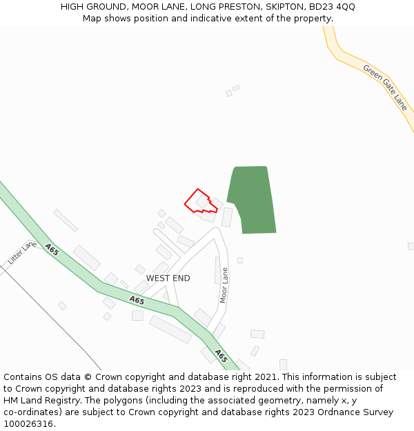 HIGH GROUND, MOOR LANE, LONG PRESTON, SKIPTON, BD23 4QQ: Location map and indicative extent of plot