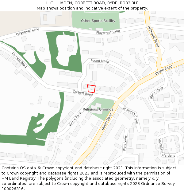 HIGH HADEN, CORBETT ROAD, RYDE, PO33 3LF: Location map and indicative extent of plot