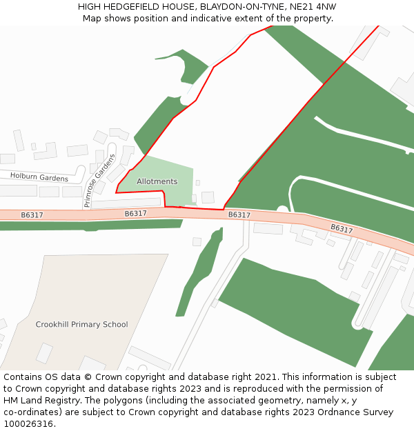 HIGH HEDGEFIELD HOUSE, BLAYDON-ON-TYNE, NE21 4NW: Location map and indicative extent of plot