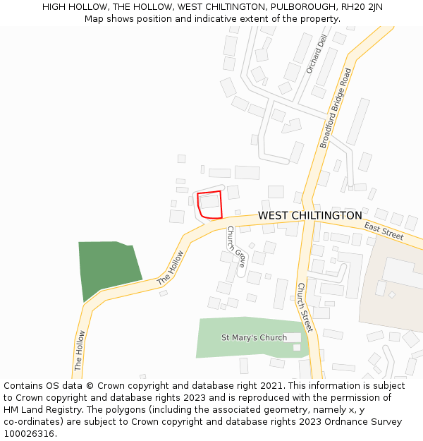 HIGH HOLLOW, THE HOLLOW, WEST CHILTINGTON, PULBOROUGH, RH20 2JN: Location map and indicative extent of plot