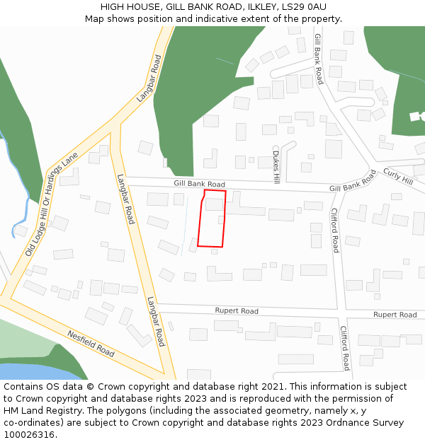 HIGH HOUSE, GILL BANK ROAD, ILKLEY, LS29 0AU: Location map and indicative extent of plot