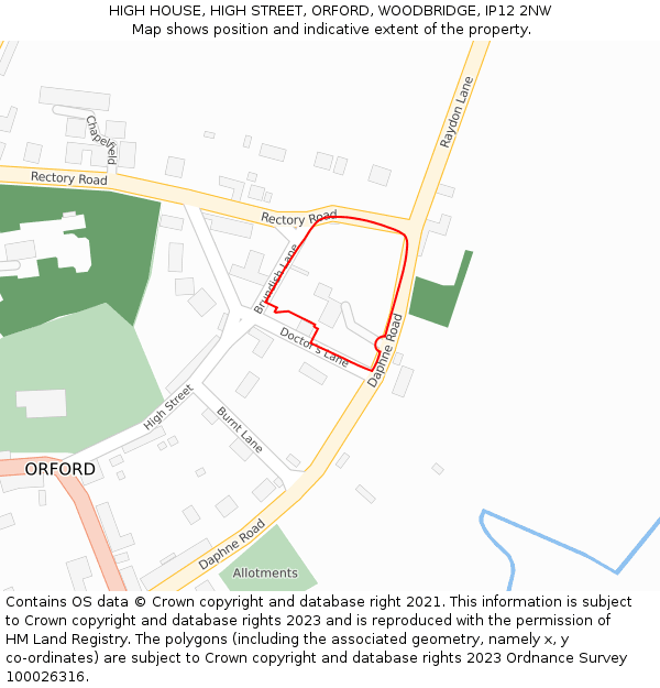 HIGH HOUSE, HIGH STREET, ORFORD, WOODBRIDGE, IP12 2NW: Location map and indicative extent of plot