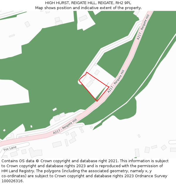 HIGH HURST, REIGATE HILL, REIGATE, RH2 9PL: Location map and indicative extent of plot