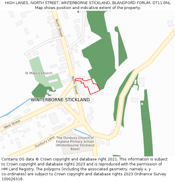 HIGH LANES, NORTH STREET, WINTERBORNE STICKLAND, BLANDFORD FORUM, DT11 0NL: Location map and indicative extent of plot
