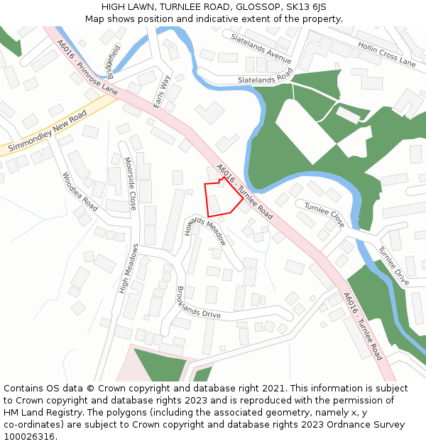 HIGH LAWN, TURNLEE ROAD, GLOSSOP, SK13 6JS: Location map and indicative extent of plot