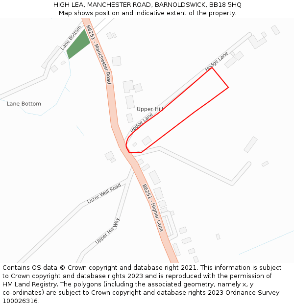 HIGH LEA, MANCHESTER ROAD, BARNOLDSWICK, BB18 5HQ: Location map and indicative extent of plot