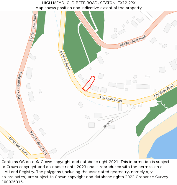 HIGH MEAD, OLD BEER ROAD, SEATON, EX12 2PX: Location map and indicative extent of plot