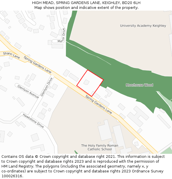 HIGH MEAD, SPRING GARDENS LANE, KEIGHLEY, BD20 6LH: Location map and indicative extent of plot