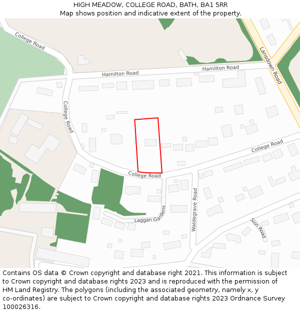 HIGH MEADOW, COLLEGE ROAD, BATH, BA1 5RR: Location map and indicative extent of plot