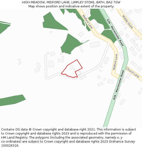 HIGH MEADOW, MIDFORD LANE, LIMPLEY STOKE, BATH, BA2 7GW: Location map and indicative extent of plot