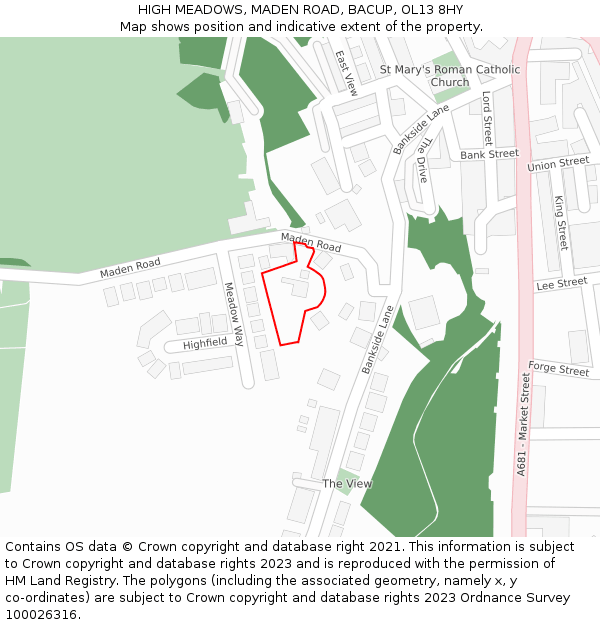 HIGH MEADOWS, MADEN ROAD, BACUP, OL13 8HY: Location map and indicative extent of plot