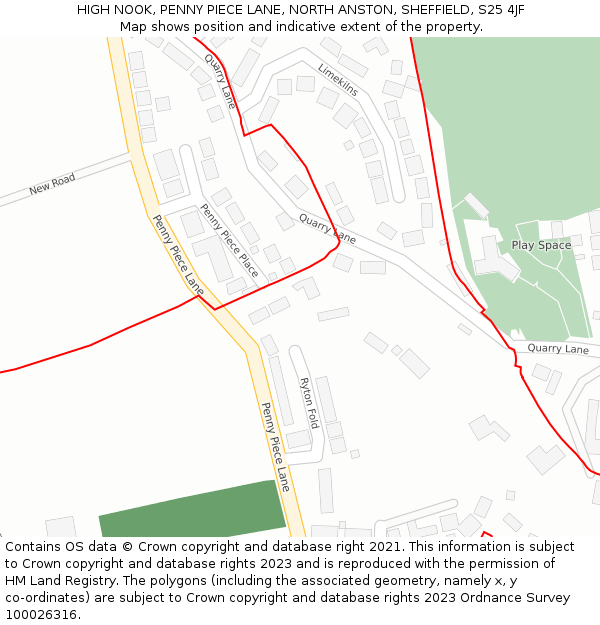 HIGH NOOK, PENNY PIECE LANE, NORTH ANSTON, SHEFFIELD, S25 4JF: Location map and indicative extent of plot