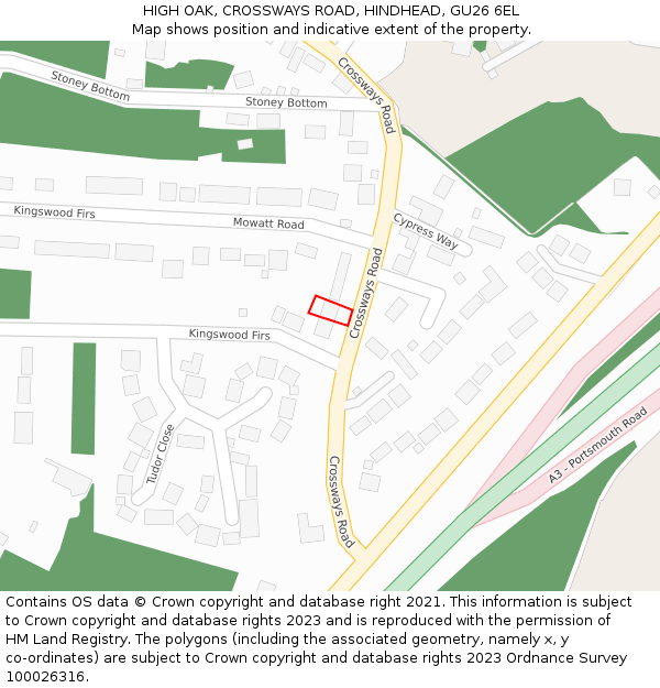 HIGH OAK, CROSSWAYS ROAD, HINDHEAD, GU26 6EL: Location map and indicative extent of plot