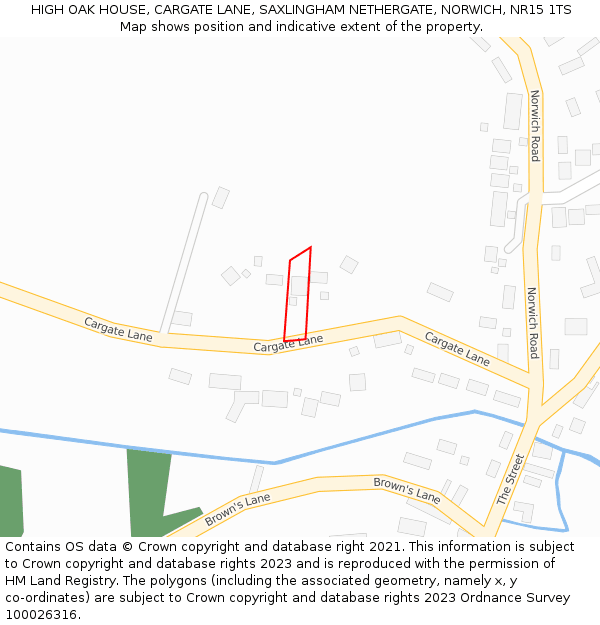 HIGH OAK HOUSE, CARGATE LANE, SAXLINGHAM NETHERGATE, NORWICH, NR15 1TS: Location map and indicative extent of plot