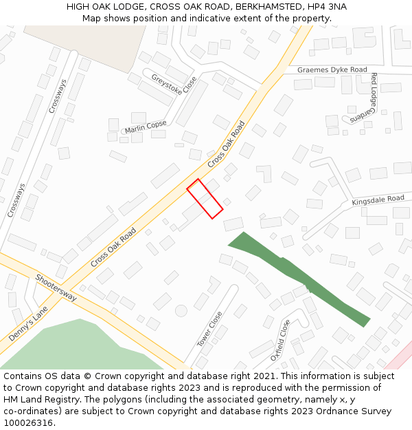 HIGH OAK LODGE, CROSS OAK ROAD, BERKHAMSTED, HP4 3NA: Location map and indicative extent of plot