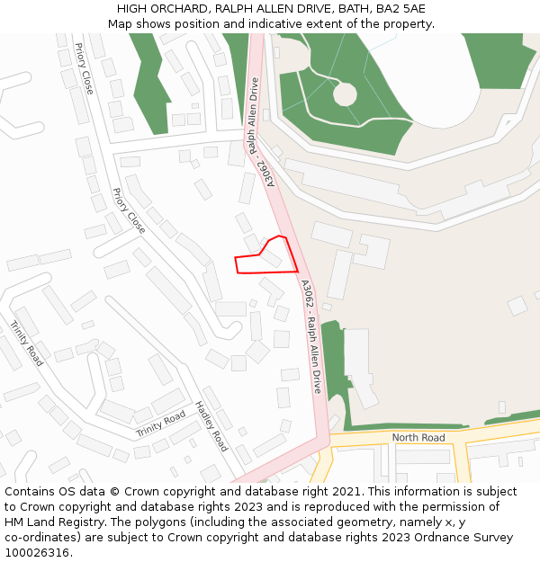 HIGH ORCHARD, RALPH ALLEN DRIVE, BATH, BA2 5AE: Location map and indicative extent of plot