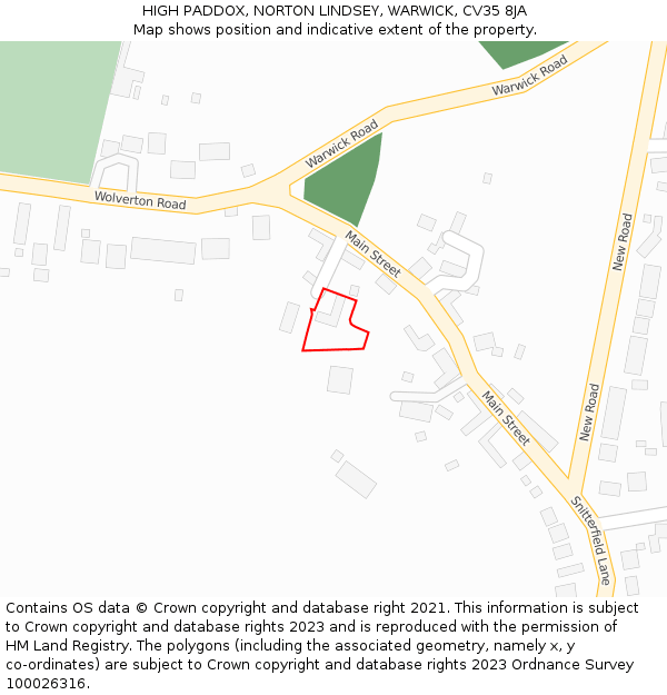 HIGH PADDOX, NORTON LINDSEY, WARWICK, CV35 8JA: Location map and indicative extent of plot