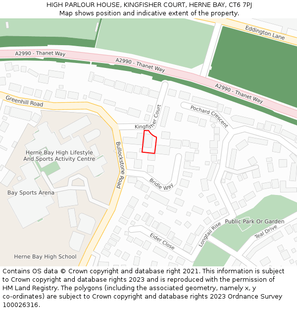 HIGH PARLOUR HOUSE, KINGFISHER COURT, HERNE BAY, CT6 7PJ: Location map and indicative extent of plot