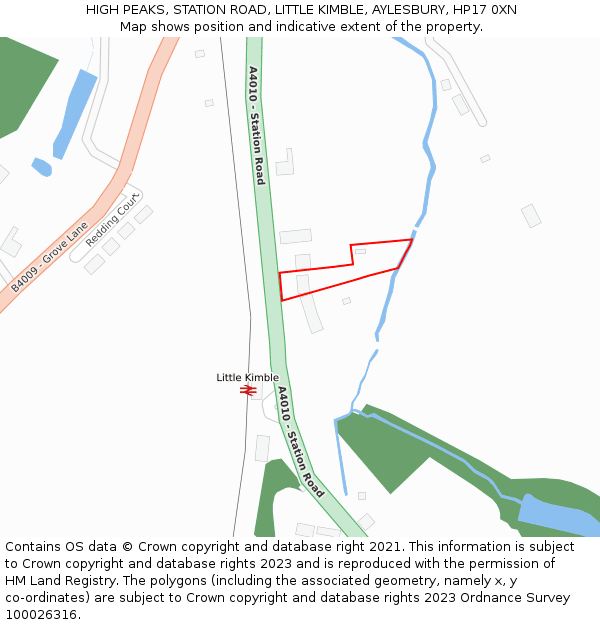 HIGH PEAKS, STATION ROAD, LITTLE KIMBLE, AYLESBURY, HP17 0XN: Location map and indicative extent of plot