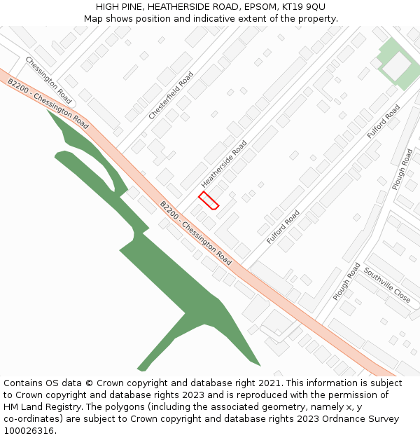 HIGH PINE, HEATHERSIDE ROAD, EPSOM, KT19 9QU: Location map and indicative extent of plot