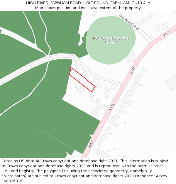 HIGH PINES, FARNHAM ROAD, HOLT POUND, FARNHAM, GU10 4LA: Location map and indicative extent of plot