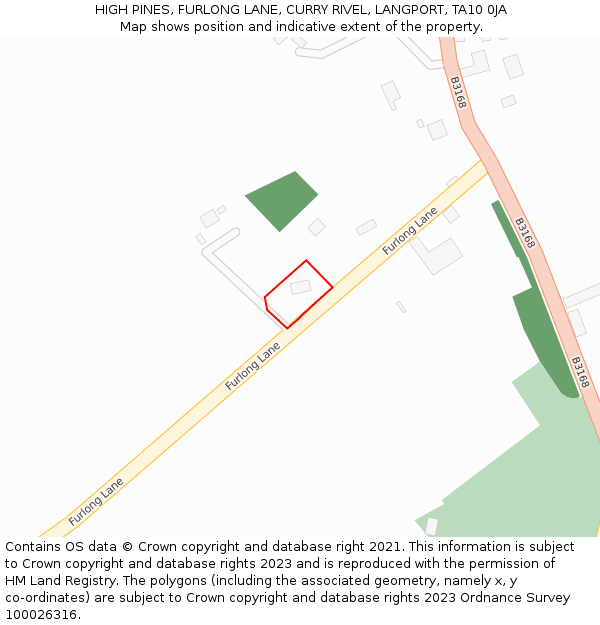 HIGH PINES, FURLONG LANE, CURRY RIVEL, LANGPORT, TA10 0JA: Location map and indicative extent of plot