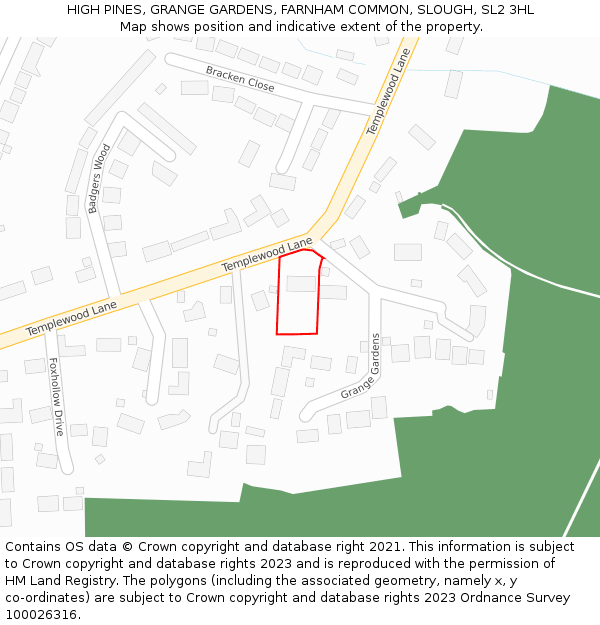 HIGH PINES, GRANGE GARDENS, FARNHAM COMMON, SLOUGH, SL2 3HL: Location map and indicative extent of plot