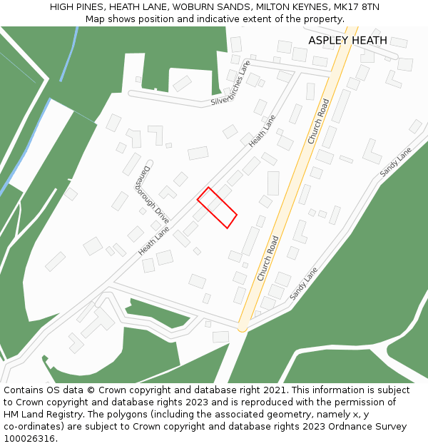 HIGH PINES, HEATH LANE, WOBURN SANDS, MILTON KEYNES, MK17 8TN: Location map and indicative extent of plot