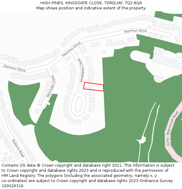 HIGH PINES, KINGSGATE CLOSE, TORQUAY, TQ2 8QA: Location map and indicative extent of plot