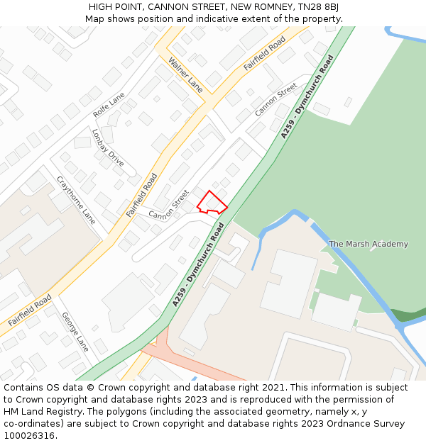 HIGH POINT, CANNON STREET, NEW ROMNEY, TN28 8BJ: Location map and indicative extent of plot