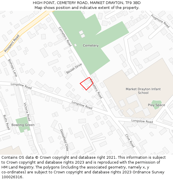 HIGH POINT, CEMETERY ROAD, MARKET DRAYTON, TF9 3BD: Location map and indicative extent of plot