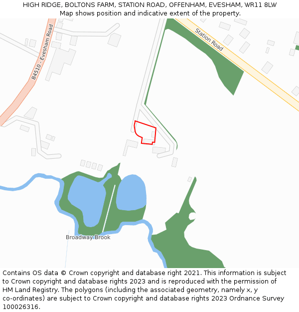 HIGH RIDGE, BOLTONS FARM, STATION ROAD, OFFENHAM, EVESHAM, WR11 8LW: Location map and indicative extent of plot