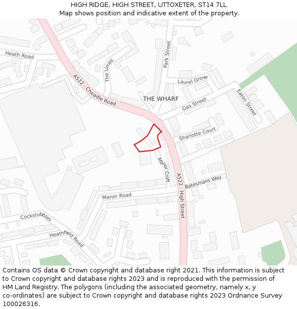 HIGH RIDGE, HIGH STREET, UTTOXETER, ST14 7LL: Location map and indicative extent of plot