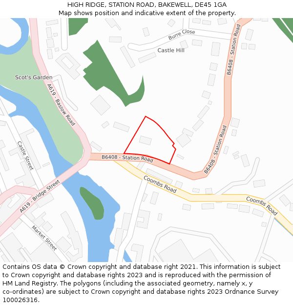 HIGH RIDGE, STATION ROAD, BAKEWELL, DE45 1GA: Location map and indicative extent of plot