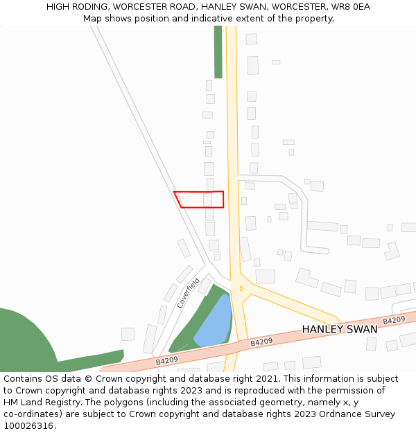 HIGH RODING, WORCESTER ROAD, HANLEY SWAN, WORCESTER, WR8 0EA: Location map and indicative extent of plot