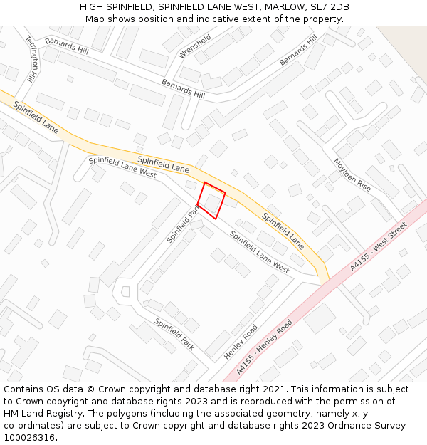 HIGH SPINFIELD, SPINFIELD LANE WEST, MARLOW, SL7 2DB: Location map and indicative extent of plot