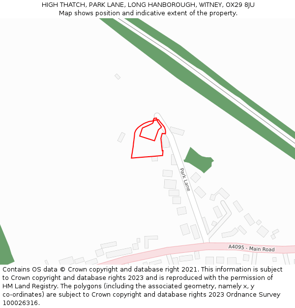 HIGH THATCH, PARK LANE, LONG HANBOROUGH, WITNEY, OX29 8JU: Location map and indicative extent of plot