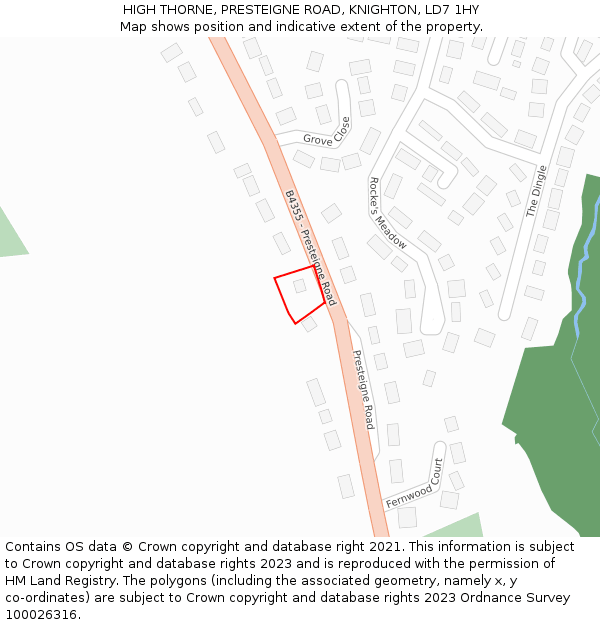 HIGH THORNE, PRESTEIGNE ROAD, KNIGHTON, LD7 1HY: Location map and indicative extent of plot