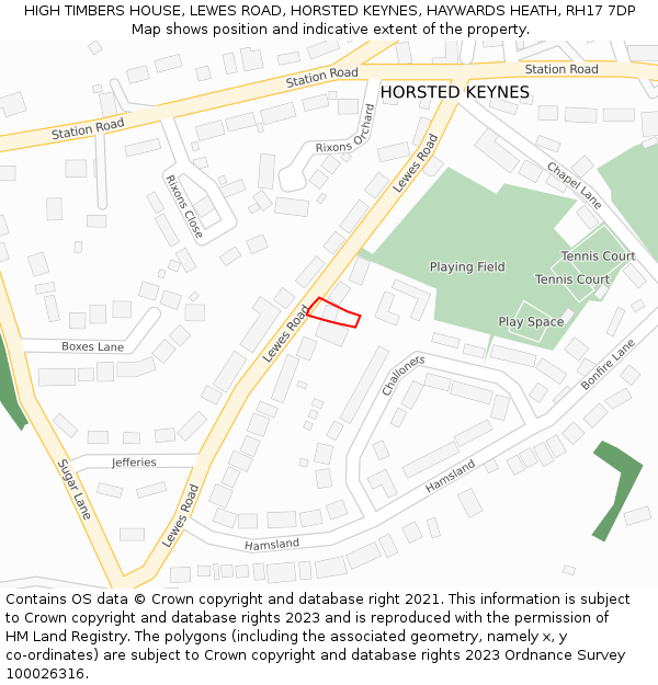 HIGH TIMBERS HOUSE, LEWES ROAD, HORSTED KEYNES, HAYWARDS HEATH, RH17 7DP: Location map and indicative extent of plot