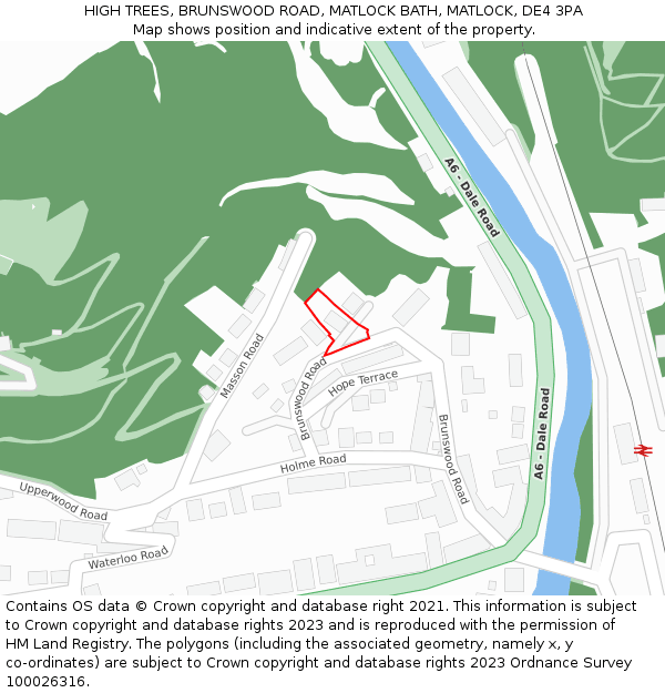 HIGH TREES, BRUNSWOOD ROAD, MATLOCK BATH, MATLOCK, DE4 3PA: Location map and indicative extent of plot