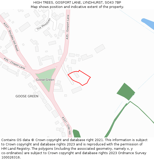 HIGH TREES, GOSPORT LANE, LYNDHURST, SO43 7BP: Location map and indicative extent of plot