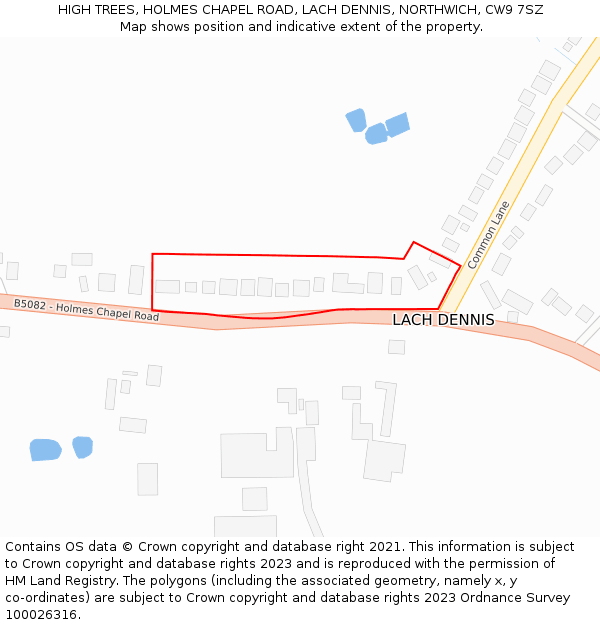 HIGH TREES, HOLMES CHAPEL ROAD, LACH DENNIS, NORTHWICH, CW9 7SZ: Location map and indicative extent of plot