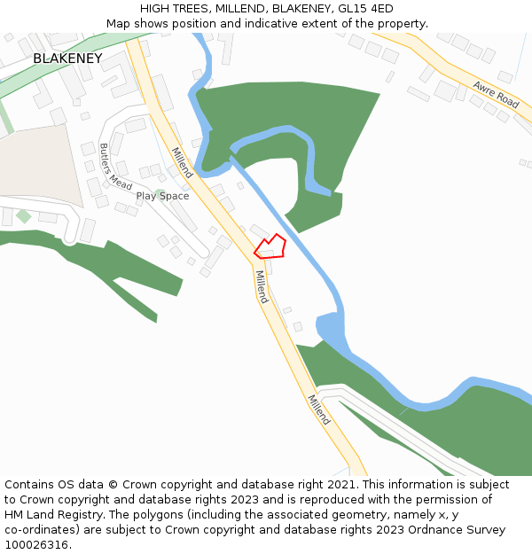 HIGH TREES, MILLEND, BLAKENEY, GL15 4ED: Location map and indicative extent of plot