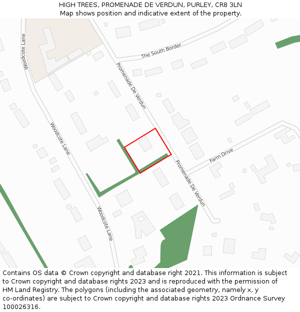 HIGH TREES, PROMENADE DE VERDUN, PURLEY, CR8 3LN: Location map and indicative extent of plot