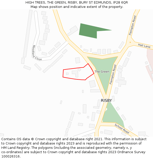 HIGH TREES, THE GREEN, RISBY, BURY ST EDMUNDS, IP28 6QR: Location map and indicative extent of plot