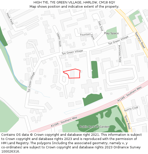 HIGH TYE, TYE GREEN VILLAGE, HARLOW, CM18 6QY: Location map and indicative extent of plot