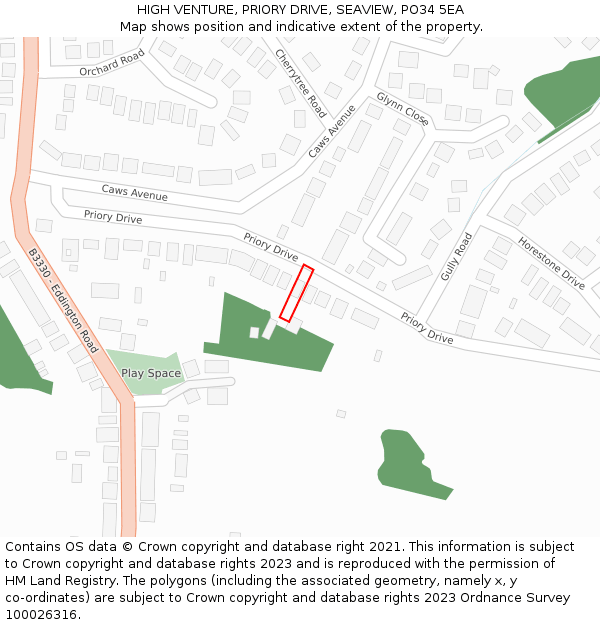 HIGH VENTURE, PRIORY DRIVE, SEAVIEW, PO34 5EA: Location map and indicative extent of plot